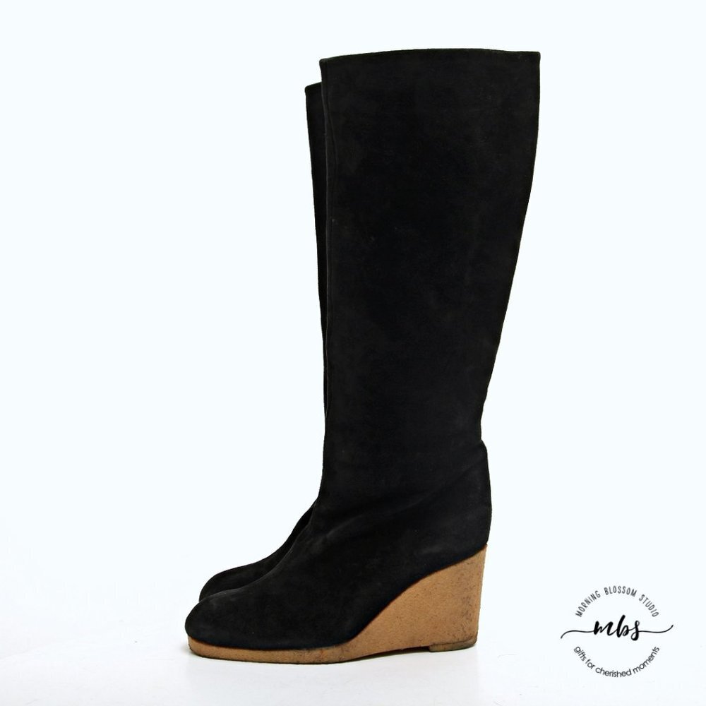 Fendissime by Fendi Suede Wedge Tall Boots in Black Women Size 5.5 - Picture 4 of 13